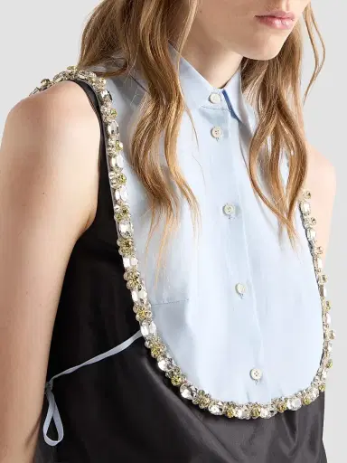 Prada Women's Embroidered Poplin Tie Vest - Blue | Thumbnail 5 Prada Women's Embroidered Poplin Tie Vest - Blue | Thumbnail 5
