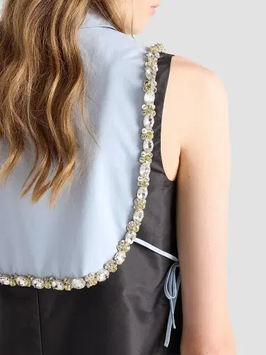 Prada Women's Embroidered Poplin Tie Vest - Blue | Thumbnail 6 Prada Women's Embroidered Poplin Tie Vest - Blue | Thumbnail 6