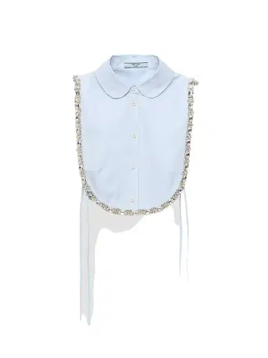 Prada Women's Embroidered Poplin Tie Vest - Blue | Thumbnail 1 Prada Women's Embroidered Poplin Tie Vest - Blue | Thumbnail 1