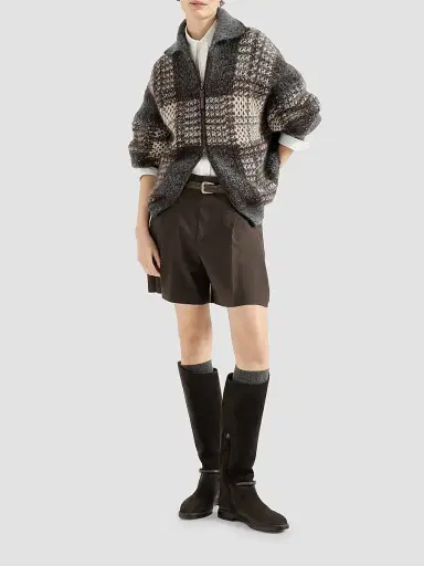 Brunello Cucinelli Women's Tropical Luxury Wool Formal Shorts with Monili - Coffee | Thumbnail 2 Brunello Cucinelli Women's Tropical Luxury Wool Formal Shorts with Monili - Coffee | Thumbnail 2