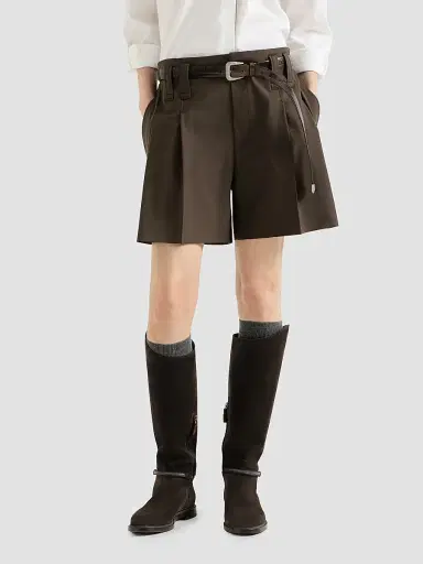 Brunello Cucinelli Women's Tropical Luxury Wool Formal Shorts with Monili - Coffee | Thumbnail 3 Brunello Cucinelli Women's Tropical Luxury Wool Formal Shorts with Monili - Coffee | Thumbnail 3