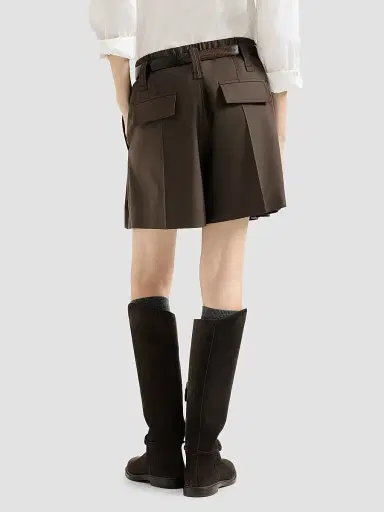 Brunello Cucinelli Women's Tropical Luxury Wool Formal Shorts with Monili - Coffee | Thumbnail 4 Brunello Cucinelli Women's Tropical Luxury Wool Formal Shorts with Monili - Coffee | Thumbnail 4