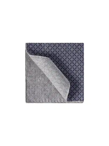 Brunello Cucinelli Men's Linen and Silk Pocket Square with Geometric Pattern - Navy Blue | Thumbnail 1 Brunello Cucinelli Men's Linen and Silk Pocket Square with Geometric Pattern - Navy Blue | Thumbnail 1