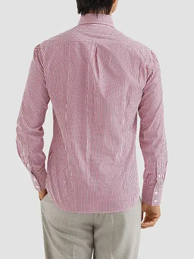 Brunello Cucinelli Men's Striped Poplin Shirt with Button-Down Collar | Thumbnail 4 Brunello Cucinelli Men's Striped Poplin Shirt with Button-Down Collar | Thumbnail 4