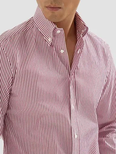 Brunello Cucinelli Men's Striped Poplin Shirt with Button-Down Collar | Thumbnail 6 Brunello Cucinelli Men's Striped Poplin Shirt with Button-Down Collar | Thumbnail 6