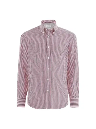 Brunello Cucinelli Men's Striped Poplin Shirt with Button-Down Collar | Thumbnail 1 Brunello Cucinelli Men's Striped Poplin Shirt with Button-Down Collar | Thumbnail 1