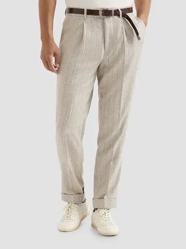 Brunello Cucinelli Men's Striped Cashmere and Silk Diagonal Flannel Trousers | Thumbnail 3 Brunello Cucinelli Men's Striped Cashmere and Silk Diagonal Flannel Trousers | Thumbnail 3