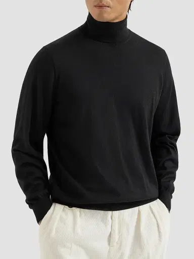 Brunello Cucinelli Men's Cashmere and Silk Lightweight Turtleneck Sweater - Black - Size 48 | Thumbnail 3 Brunello Cucinelli Men's Cashmere and Silk Lightweight Turtleneck Sweater - Black - Size 48 | Thumbnail 3