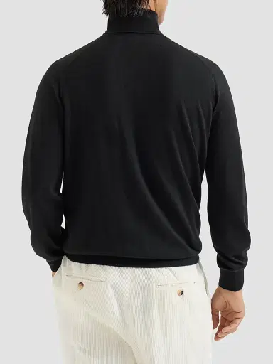 Brunello Cucinelli Men's Cashmere and Silk Lightweight Turtleneck Sweater - Black - Size 48 | Thumbnail 4 Brunello Cucinelli Men's Cashmere and Silk Lightweight Turtleneck Sweater - Black - Size 48 | Thumbnail 4