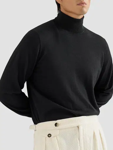 Brunello Cucinelli Men's Cashmere and Silk Lightweight Turtleneck Sweater - Black - Size 48 | Thumbnail 5 Brunello Cucinelli Men's Cashmere and Silk Lightweight Turtleneck Sweater - Black - Size 48 | Thumbnail 5