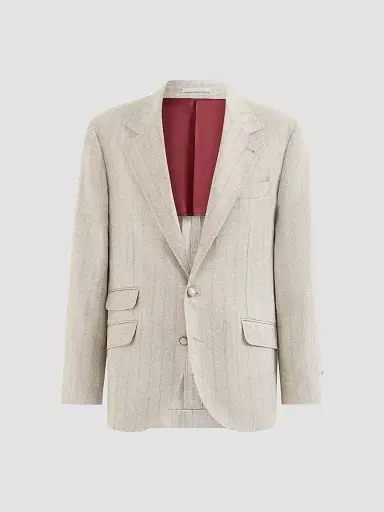Brunello Cucinelli Men's Striped Cashmere and Silk Diagonal Flannel Deconstructed Cavallo Blazer | Thumbnail 2 Brunello Cucinelli Men's Striped Cashmere and Silk Diagonal Flannel Deconstructed Cavallo Blazer | Thumbnail 2