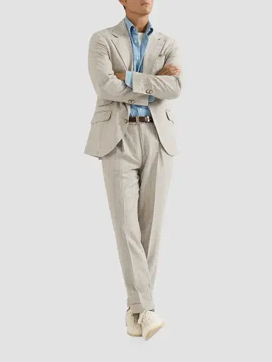 Brunello Cucinelli Men's Striped Cashmere and Silk Diagonal Flannel Deconstructed Cavallo Blazer | Thumbnail 6 Brunello Cucinelli Men's Striped Cashmere and Silk Diagonal Flannel Deconstructed Cavallo Blazer | Thumbnail 6