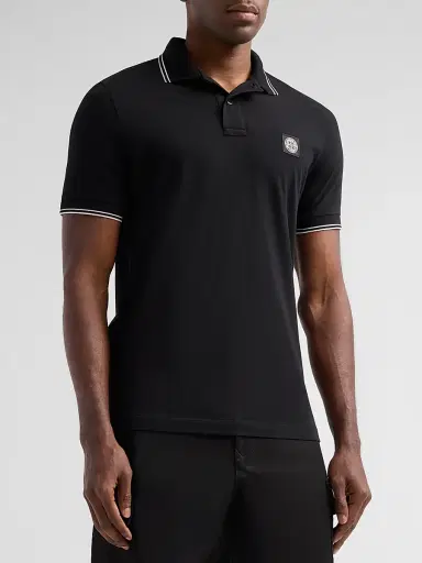 Stone Island Men's Stretch Cotton Pique Polo Shirt - Black | Thumbnail 4 Stone Island Men's Stretch Cotton Pique Polo Shirt - Black | Thumbnail 4