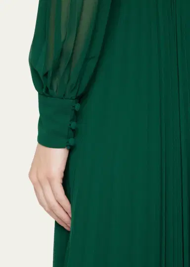 Badgley Mischka Collection Pleated Blouson-Sleeve Deep V-Neck Gown | Thumbnail 4 Badgley Mischka Collection Pleated Blouson-Sleeve Deep V-Neck Gown | Thumbnail 4