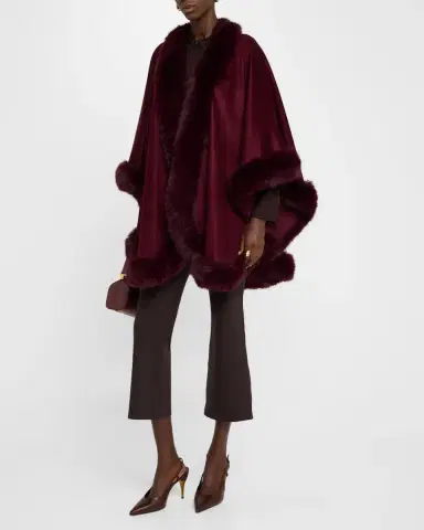 Sofia Cashmere Cashmere Cape With Faux Fur Trim | Thumbnail 2 Sofia Cashmere Cashmere Cape With Faux Fur Trim | Thumbnail 2