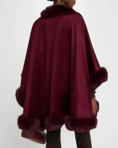 Sofia Cashmere Cashmere Cape With Faux Fur Trim | Thumbnail 3 Sofia Cashmere Cashmere Cape With Faux Fur Trim | Thumbnail 3