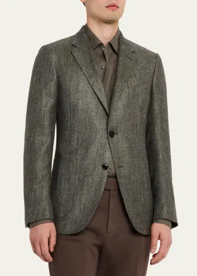 Zegna Men's Silk-Cotton Twill Single-Breasted Sport Coat | Thumbnail 4 Zegna Men's Silk-Cotton Twill Single-Breasted Sport Coat | Thumbnail 4