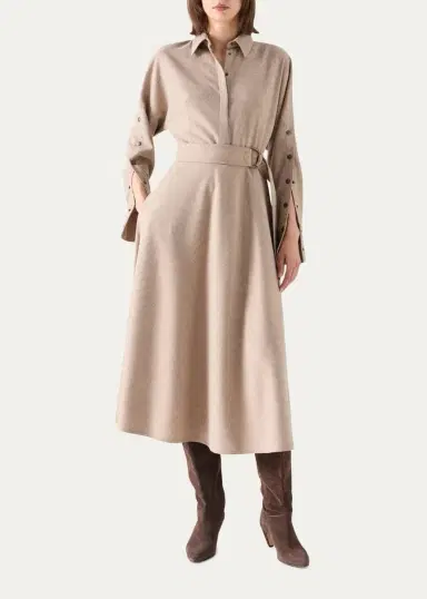 Akris punto Flannel Wool Trench Midi Dress | Thumbnail 4 Akris punto Flannel Wool Trench Midi Dress | Thumbnail 4