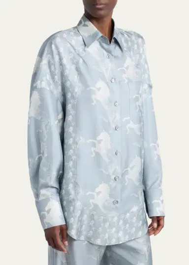 Stella McCartney Horse-Print Paneled Silk Button-Down Shirt | Thumbnail 4 Stella McCartney Horse-Print Paneled Silk Button-Down Shirt | Thumbnail 4