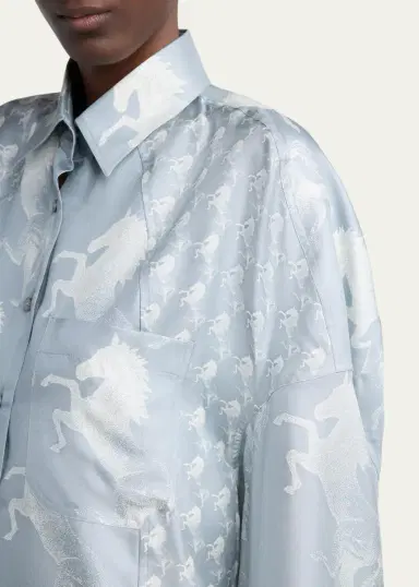 Stella McCartney Horse-Print Paneled Silk Button-Down Shirt | Thumbnail 5 Stella McCartney Horse-Print Paneled Silk Button-Down Shirt | Thumbnail 5
