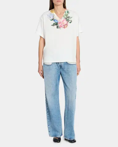 Maison Margiela Floral Cotton V-Neck T-Shirt | Thumbnail 2 Maison Margiela Floral Cotton V-Neck T-Shirt | Thumbnail 2