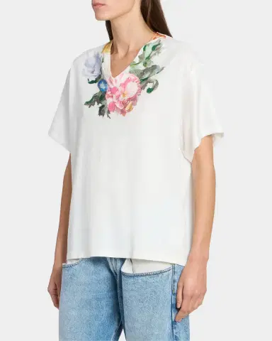 Maison Margiela Floral Cotton V-Neck T-Shirt | Thumbnail 6 Maison Margiela Floral Cotton V-Neck T-Shirt | Thumbnail 6