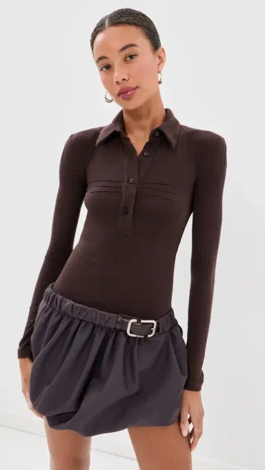 The Attico Collared Combo Mini Dress Dark Brown | Thumbnail 2 The Attico Collared Combo Mini Dress Dark Brown | Thumbnail 2