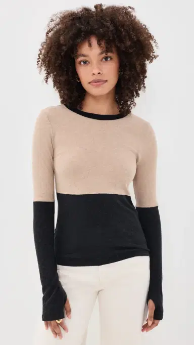Enza Costa New Classic Jersey Block Crew Khaki/Charcoal | Thumbnail 2 Enza Costa New Classic Jersey Block Crew Khaki/Charcoal | Thumbnail 2