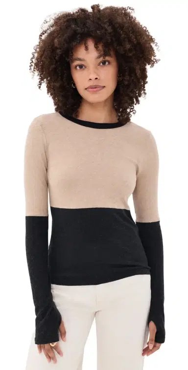 Enza Costa New Classic Jersey Block Crew Khaki/Charcoal | Thumbnail 1 Enza Costa New Classic Jersey Block Crew Khaki/Charcoal | Thumbnail 1