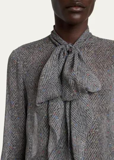Gabriela Hearst Shildon Herringbone Silk Bow Button-Down Top | Thumbnail 5 Gabriela Hearst Shildon Herringbone Silk Bow Button-Down Top | Thumbnail 5