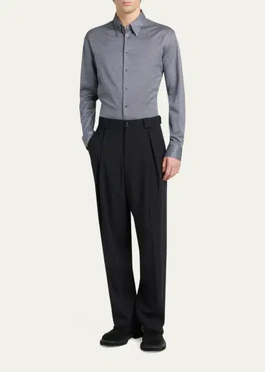 Giorgio Armani Men's Cotton Micro-Geometric Sport Shirt | Thumbnail 2 Giorgio Armani Men's Cotton Micro-Geometric Sport Shirt | Thumbnail 2