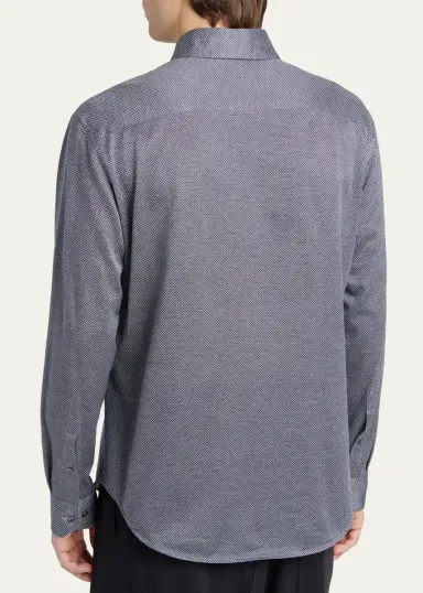 Giorgio Armani Men's Cotton Micro-Geometric Sport Shirt | Thumbnail 3 Giorgio Armani Men's Cotton Micro-Geometric Sport Shirt | Thumbnail 3