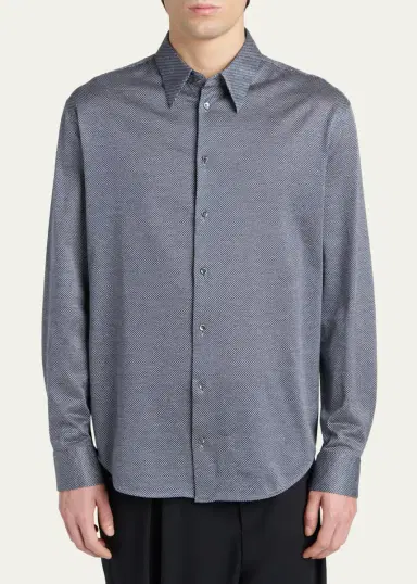 Giorgio Armani Men's Cotton Micro-Geometric Sport Shirt | Thumbnail 4 Giorgio Armani Men's Cotton Micro-Geometric Sport Shirt | Thumbnail 4