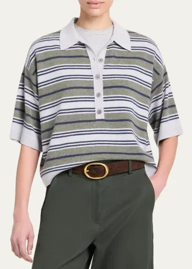 TWP Striped Short-Sleeve Polo Sweater | Thumbnail 4 TWP Striped Short-Sleeve Polo Sweater | Thumbnail 4