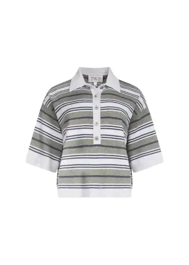 TWP Striped Short-Sleeve Polo Sweater | Thumbnail 1 TWP Striped Short-Sleeve Polo Sweater | Thumbnail 1