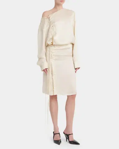 FERRAGAMO Lace-Up Satin Knee-Length Skirt | Thumbnail 2 FERRAGAMO Lace-Up Satin Knee-Length Skirt | Thumbnail 2