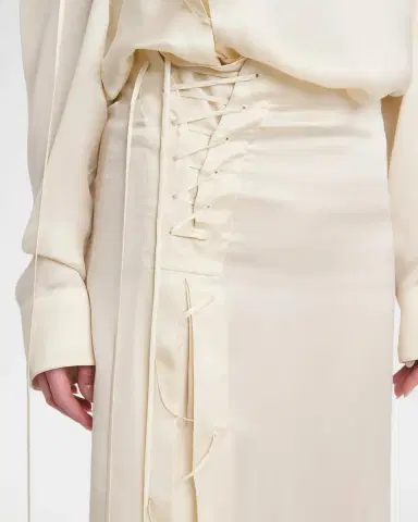 FERRAGAMO Lace-Up Satin Knee-Length Skirt | Thumbnail 5 FERRAGAMO Lace-Up Satin Knee-Length Skirt | Thumbnail 5
