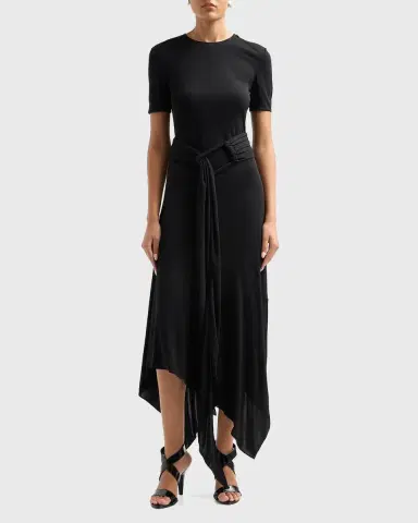 Alaïa Asymmetric Fluid Jersey Belted Midi Dress | Thumbnail 2 Alaïa Asymmetric Fluid Jersey Belted Midi Dress | Thumbnail 2