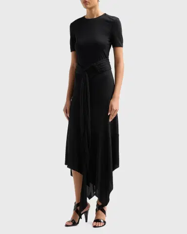 Alaïa Asymmetric Fluid Jersey Belted Midi Dress | Thumbnail 4 Alaïa Asymmetric Fluid Jersey Belted Midi Dress | Thumbnail 4