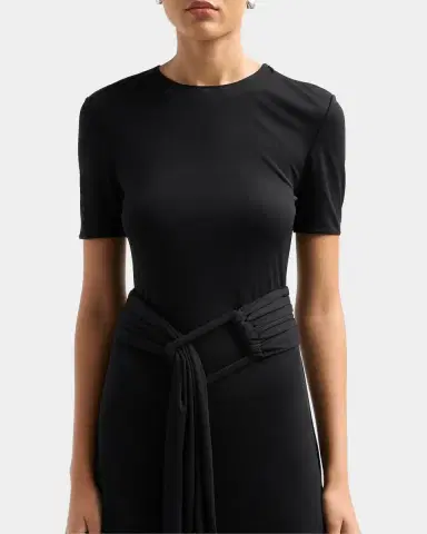 Alaïa Asymmetric Fluid Jersey Belted Midi Dress | Thumbnail 5 Alaïa Asymmetric Fluid Jersey Belted Midi Dress | Thumbnail 5