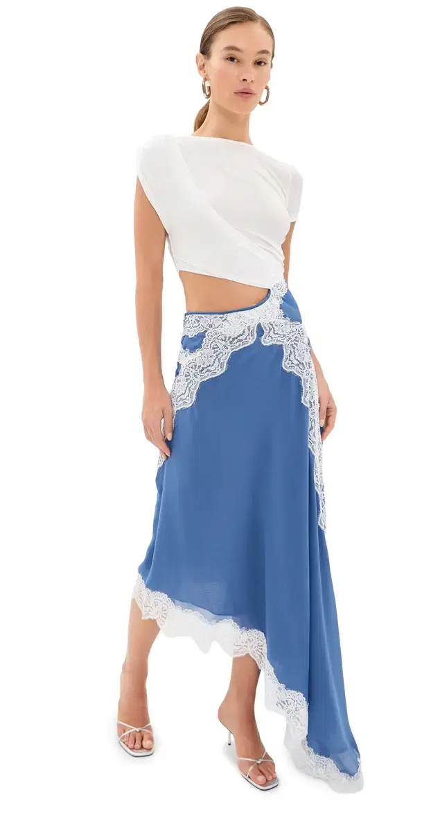 Verve Twisted Tee Silk Dress Azurite/White Verve Twisted Tee Silk Dress Azurite/White