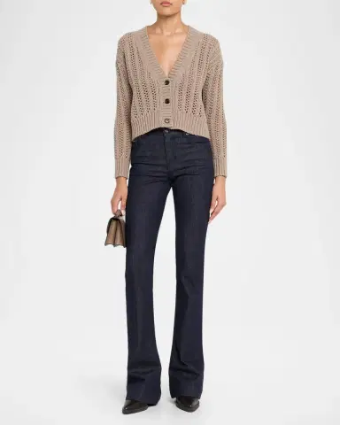 Max Mara Cashmere Open-Knit V-Neck Crop Cardigan | Thumbnail 2 Max Mara Cashmere Open-Knit V-Neck Crop Cardigan | Thumbnail 2