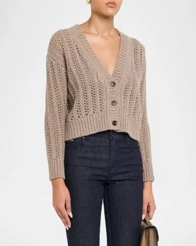Max Mara Cashmere Open-Knit V-Neck Crop Cardigan | Thumbnail 4 Max Mara Cashmere Open-Knit V-Neck Crop Cardigan | Thumbnail 4