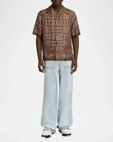 AMIRI Men's Silk MA Quad Paisley Short-Sleeve Shirt | Thumbnail 2 AMIRI Men's Silk MA Quad Paisley Short-Sleeve Shirt | Thumbnail 2