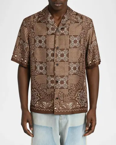 AMIRI Men's Silk MA Quad Paisley Short-Sleeve Shirt | Thumbnail 4 AMIRI Men's Silk MA Quad Paisley Short-Sleeve Shirt | Thumbnail 4