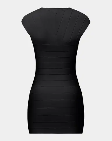 Hervé Léger Champagne V-Neck Bandage Minidress | Thumbnail 7 Hervé Léger Champagne V-Neck Bandage Minidress | Thumbnail 7