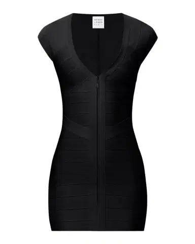 Hervé Léger Champagne V-Neck Bandage Minidress | Thumbnail 1 Hervé Léger Champagne V-Neck Bandage Minidress | Thumbnail 1
