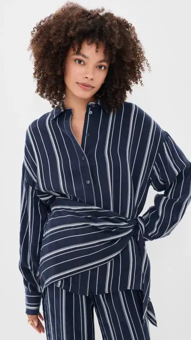 Favorite Daughter The Positano Button Down Shirt Midnight Grey Stripe | Thumbnail 2 Favorite Daughter The Positano Button Down Shirt Midnight Grey Stripe | Thumbnail 2