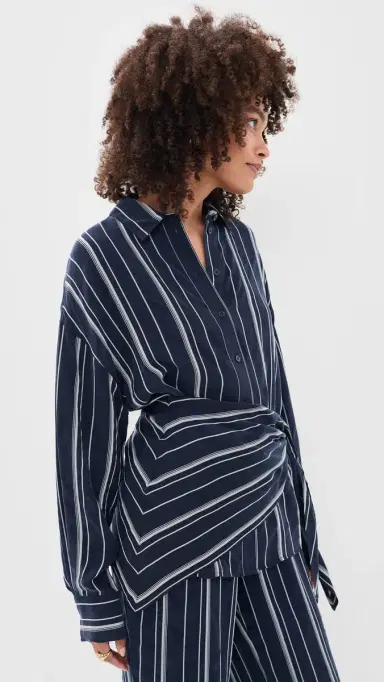 Favorite Daughter The Positano Button Down Shirt Midnight Grey Stripe | Thumbnail 4 Favorite Daughter The Positano Button Down Shirt Midnight Grey Stripe | Thumbnail 4