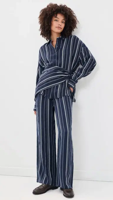 Favorite Daughter The Positano Button Down Shirt Midnight Grey Stripe | Thumbnail 5 Favorite Daughter The Positano Button Down Shirt Midnight Grey Stripe | Thumbnail 5